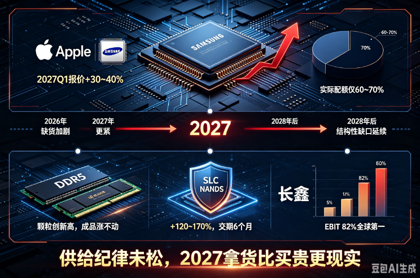 苹果接受三星存储涨价30%-40%，2027缺货更甚，长鑫利润率登顶全球