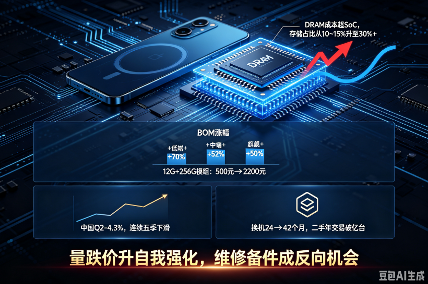 手机“量跌价升”深化：存储成本超SoC，换机周期拉长至42个月