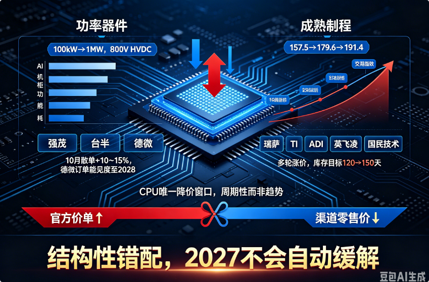 台系功率三雄10月再涨，成熟制程交期三连升，CPU现“官涨零售跌”