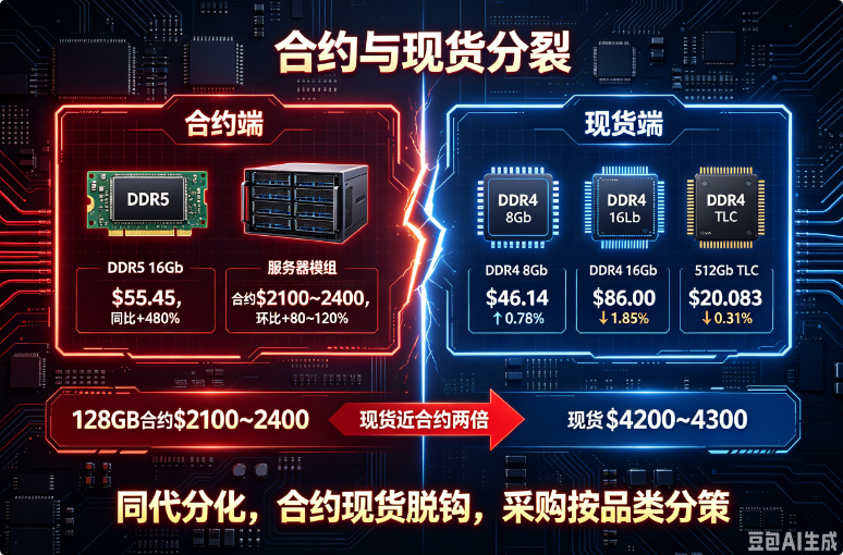 DDR4同代分化：8Gb涨、16Gb跌，服务器模组现货价近合约两倍