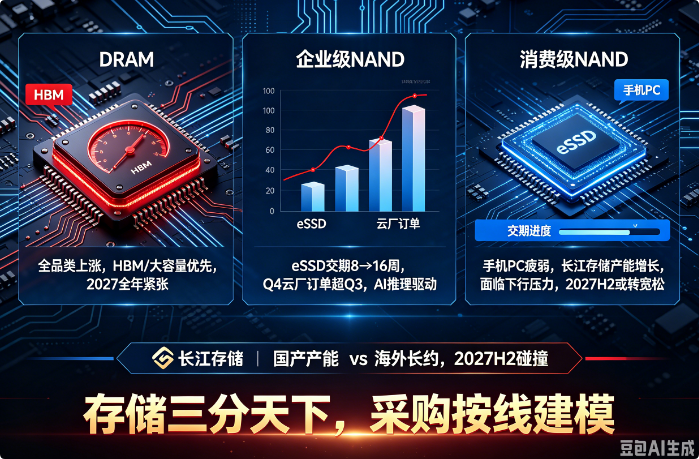 DRAM与NAND正式脱钩：企业级eSSD交期翻倍，通用NAND承压，国产产能成变量