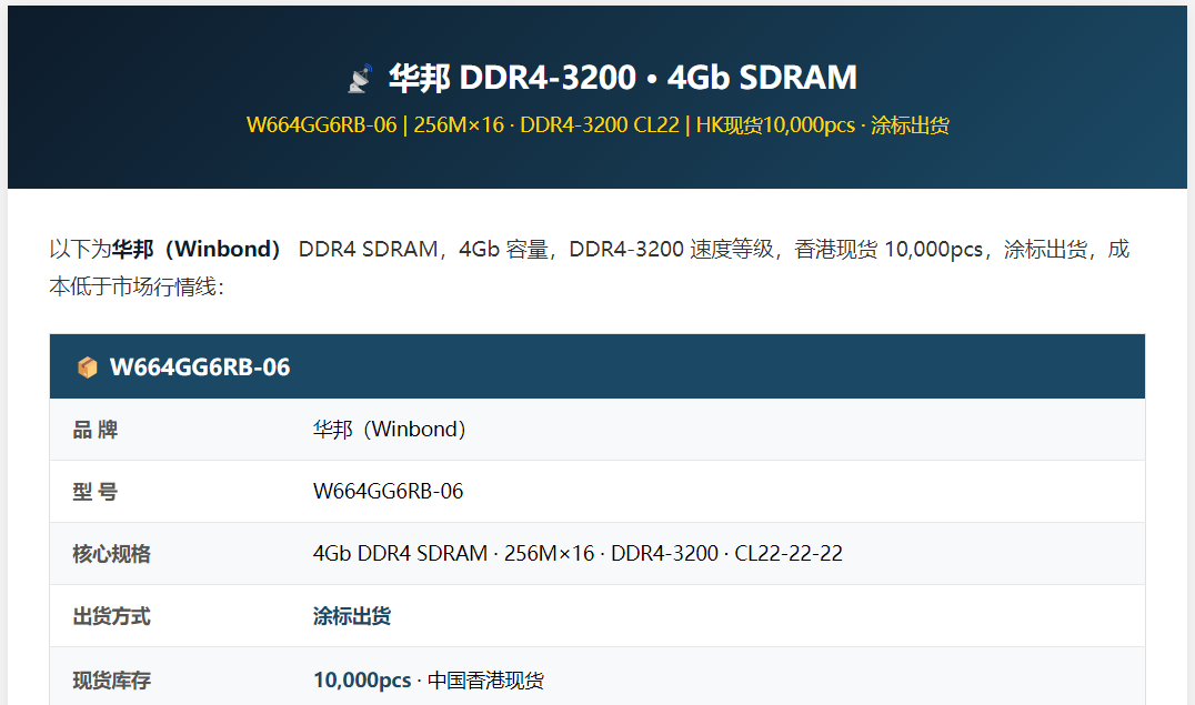 华邦 W664GG6RB-06 DDR4 SDRAM · 4Gb